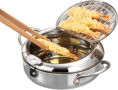 20 cm/79 inch Japanse Tempura Friteuse - Roestvrij Staal Antiaanbaklaag - Temperatuurregeling - Oliedruk - Kip - Frituurgarnalen