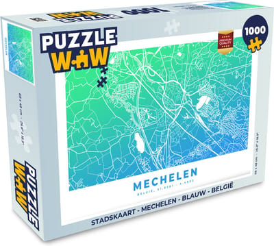 Puzzel Stadskaart - Mechelen - Blauw - België - Legpuzzel - Puzzel 1000 stukjes volwassenen - Plattegrond