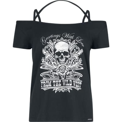 Pussy Deluxe - Rockabilly T-shirt - Wild West Skull Shirt - S tot XXL - voor Vrouwen - zwart