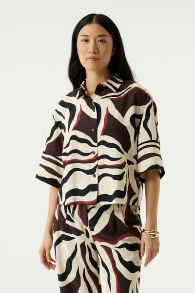 GARCIA Dames Print Blouse Bruin 3/4 sleeve