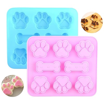2 stuks - Siliconen mallen - Puppypootafdruk en hondenbotvormen - Chocoladevormen - Geschikt voor het bakken van chocolade, snoepjes, gelei en ijsblokjes - Blauw, roze