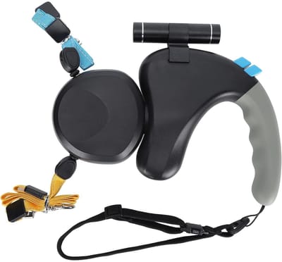 longziming -Dubbele Uittrekbare Hondenlijn - 2x Onafhankelijke Bediening - 360° Draaibare Kop - LED Verlichting & Reflecterend Nylon - Ergonomisch Handvat - Voor Kleine Honden & Katten - Zwart