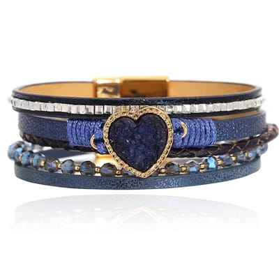 Deja Armband goudkleurig met hartvormige natuursteen in blauw