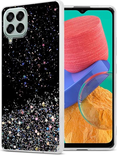 Cadorabo Hoesje geschikt voor Samsung Galaxy M33 5G in Zwart met Glitter - Beschermhoes van flexibel TPU silicone met fonkelende glitters Case Cover Etui