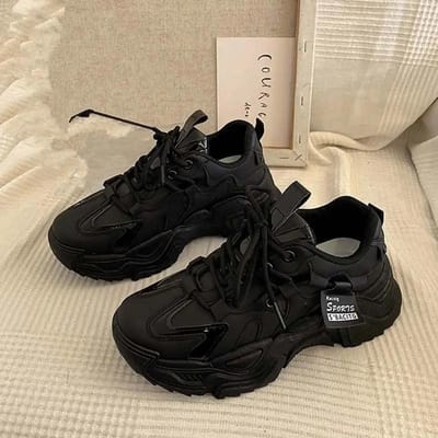Casual Platform Sneakers voor Dames Lente Herfst Nieuwe Chunky Platform Dames Sportschoenen Mode Dikke Zool PU Leer Sneakers 40 black