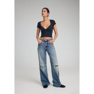 Stradivarius D92 recht model jeans met wijde pijpen  OVERGEVERFDE DENIM WASSING 38