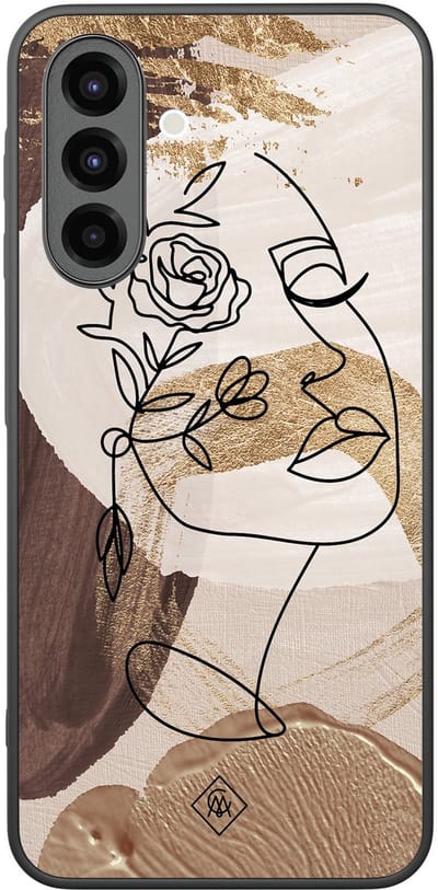 Casimoda® hoesje - Geschikt voor Samsung Galaxy A26 - Abstract Gezicht Bruin - Zwart TPU Backcover - Geometrisch patroon - Bruin/beige