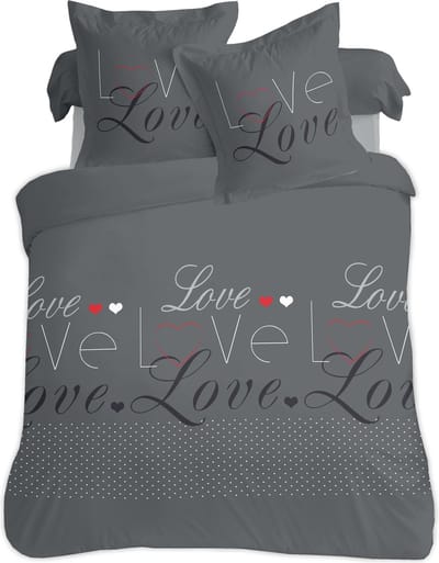 VISION LOVE Dekbedovertrekset - 100% katoen: zacht en soepel - Tweepersoons - Dekbedovertrek 200 x 200 cm met 2 bijhorende slopen - Donkergrijs - Oekotex gecertificeerd