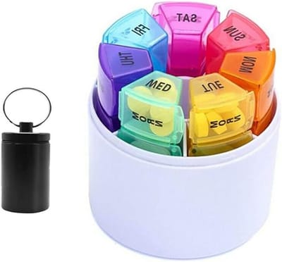 Tabletten Organizer voor 7 Dagen met 4 Compartimenten - Handige Pillendoos voor Medicijnen, Vitaminen en Supplementen met Sleutelhanger