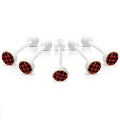Aramat Jewels - Witte tongpiercing met logo - rood -Zwart - bioplast