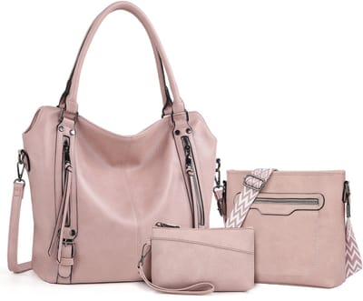 TANTOMI - Dames Handtassen, Driedelig Handtassen set met Dames Schoudertas, Shopper - Werktas - Oudroze