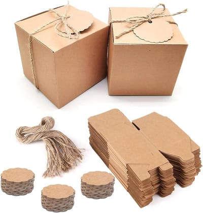 Cadeauverpakkingen van Kraftpapier 5 x 5 x 5 cm - Herbruikbare Kartonnen Dozen met Deksel voor Verjaardagen, Bruiloften en Feestdagen