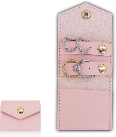 Kleine Sieradenbox, Vouwbare Sieradenorganiser, Draagbare Reis Sieradenetui voor Ringen, Kettingen en Oorbellen (Roze)