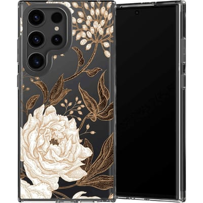 Selencia Galaxy S23 Ultra Fashion Hoesje Golden Flowers