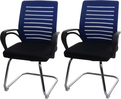 Set van 2 conferentiestoelen MCW-K51, bezoekersstoel sledemodel, 150 kg draagvermogen stof/textiel ~ blauw