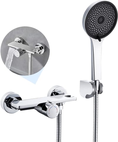 Auralum Max opbouw badkraan met handdouche complete set - watervalontwerp - met 5 standen handdouche - met planken - Mengkraan -150 mm Hartafstand - RVS - Chroom