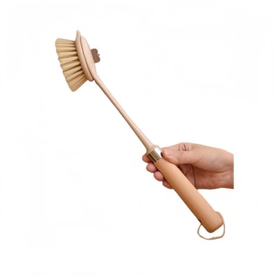 3 stuks - Afneembare ronde reinigingsborstel - Houten handvat - Geschikt voor het reinigen van gootstenen en kookplaten - 36*8 cm - Houtkleur