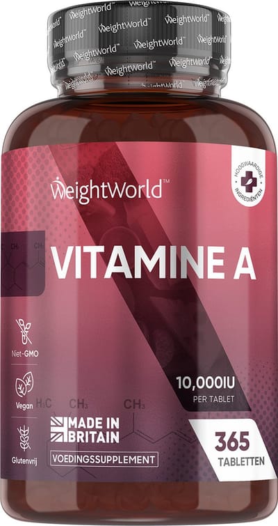 WeightWorld Vitamine A tabletten - 10000IU - 365 vegan tabletten voor 2+ jaar voorraad