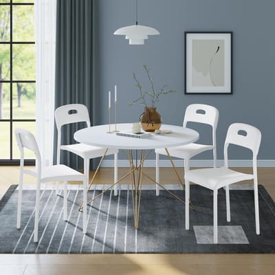 Kunststof Eetkamerstoel Set Van 4 - 40x45x76cm - Tuinstoel Stapelbaar - Waterdicht Vlekbestendig - Sterke Poten - Binnen en Buiten - Ruimtebesparend - Voor Eetkamer Tuin - Wit