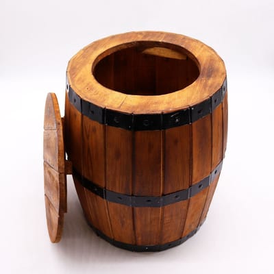 Biervat zitkruk en parasolvoet in albasia-hout - naturel hout - handgemaakt - premium hout - 38 x 32 cm