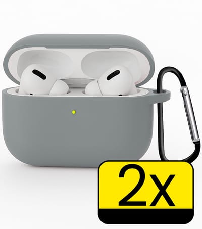Hoesje Geschikt voor Apple Airpods Pro 3 - Siliconen Hoes met Clip - Silicone Case Cover - Grijs