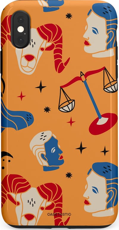 Casetastic hoesje geschikt voor Apple iPhone XS Max - Dubbellaagse bescherming - Zodiac in lijn - Fashion Case - Okergeel Terracotta Zand Rood