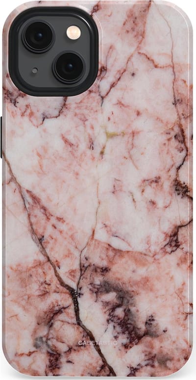 Casetastic hoesje geschikt voor Apple iPhone 13 - MagSafe - Dubbellaagse bescherming - Koraalrif Marmer - Fashion Case - Lichtroze Perzik