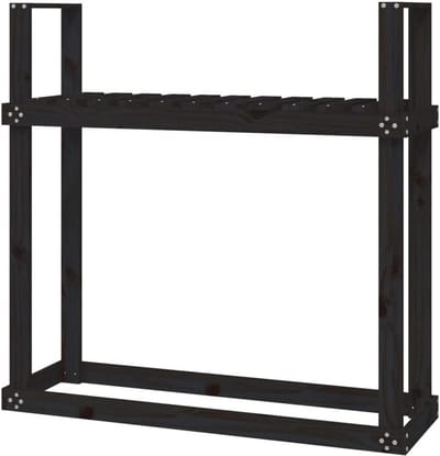 Brandhoutrek - Houthouder Opbergrek - Haardhout Opslag - Massief Grenenhout - 110 x 35 x 1085 cm - Zwart