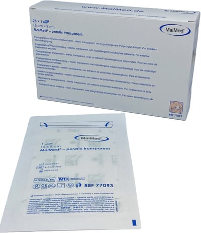 Maimed porefix transparant, waterproof, pleister 15cm x 9cm(per stuk steriel verpakt 25stuks)