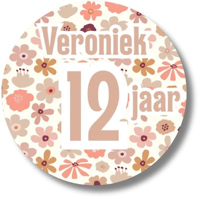 Gepersonaliseerde verjaardag stickers met naam en leeftijd - Bloemen roze - 20 stuks - 4 cm