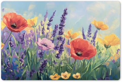 Placemats 45x30 cm - Placemat kunststof - 1 stuk - Weide - Bloemen - Kleurrijk - Borden onderleggers - Decoratie voor op tafel - Keuken tafeldecoratie accessoires - Vinyl onderlegger - Tafelversiering