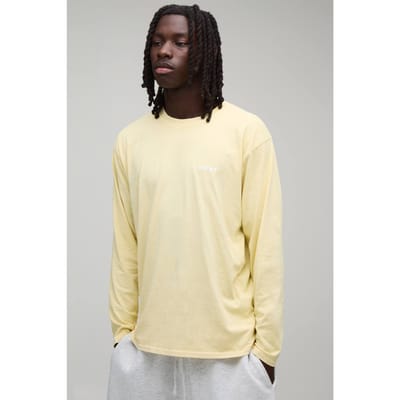 Regular Men's Sport Geborduurd Gewassen T-shirt Met Lange Mouwen | Buttermilk | Size Medium