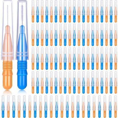 Dailygoods- Interdentale Borstel 100 Stuks - Tandenstokers - Tandheelkundige Hygiëne - Tandenreiniger - Flossing - Oranje/Blauw - Tandenstoker