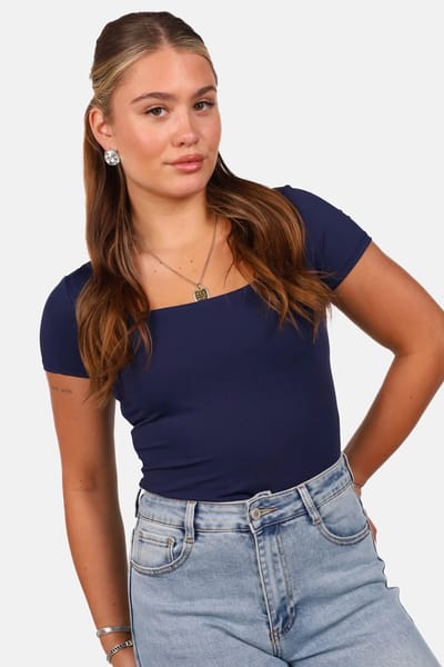 Getdrezzed Body - Maat: L - T shirt met vierkante hals donkerblauw
