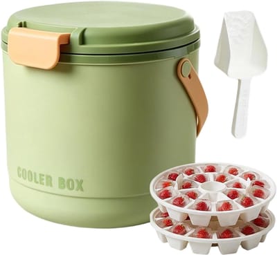 Kleine Ijsemmer - Ijsblokjesmaker - Dranken Koelen - 2-in-1 Container - 21x20x18cm - Groen