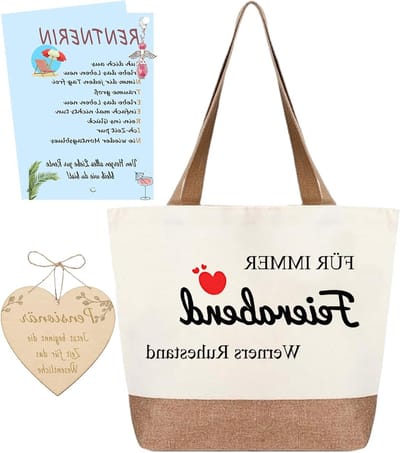 Retirement Gift voor Vrouw: 4-delige Jute Tas, Engel Hanger, Kaart en Houten Hart, Leuk Afscheidscadeau voor Collega of Vriendin