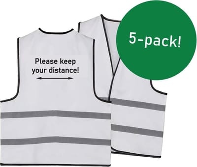Keep distance safety vests - houd afstand hesjes engels - witte hesjes - 5 pack
