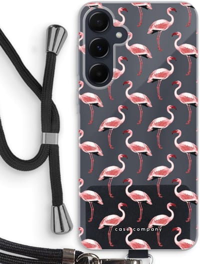 Case Company® - Hoesje met koord geschikt voor Samsung Galaxy A55 hoesje met Koord - Flamingo - Telefoonhoesje met Zwart Koord - Bescherming aan alle Kanten en Over de Schermrand