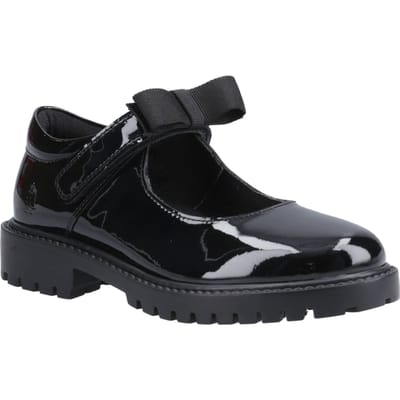 Hush Puppies Astrid Bow Meisjes Zwart Leren Schoenen