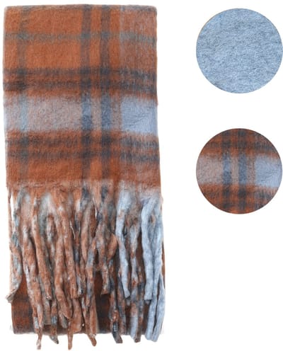 Emilie scarves - sjaal - wintersjaal - dames - reversible - geruit & effen lichtblauw