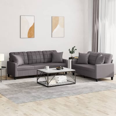 vidaXL - 2-delige - Loungeset - met - kussens - kunstleer - grijs
