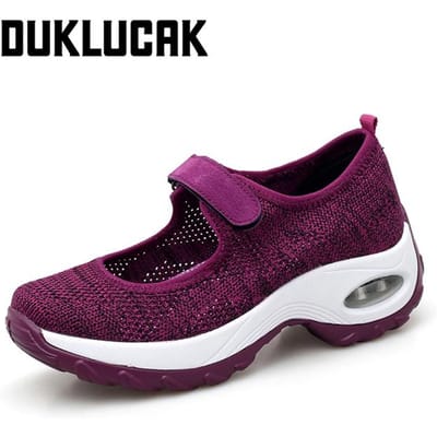 Baskets d'été en maille pour femmes, chaussures de sport blanches à plateforme, mocassins confortables à coussin d'air 36 black