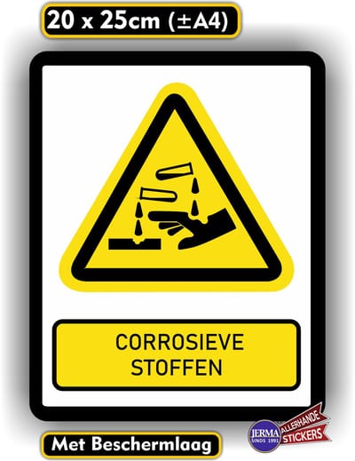 Jerma - Corrosieve stoffen - ISO norm - Stickers - 20 x 25 cm - Weerbestendig - Zelfklevend - Vinyl