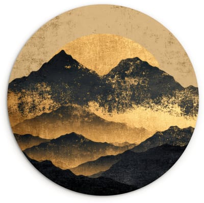 WallCircle® Wandcirkel 120x120 cm - Muurcirkel Gouden Bergen bij Maanlicht - Muurdecoratie woonkamer - Wanddecoratie slaapkamer - Kamer decoratie accessoires - Ronde schilderijen XXL