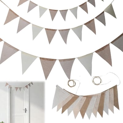 Jute vlaggenlijn van 4 meter met 12 vlaggen - waterdicht en geschikt voor tuinfeesten, bruiloften en babyshowers