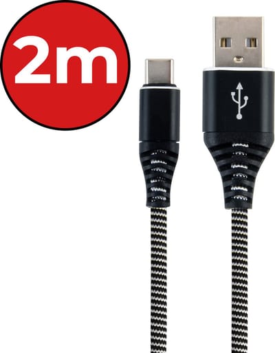 USB-C Kabels Oplaadkabel Datakabel USB C Kabel Nylon Gevlochten - USB C naar USB A Kabel - USB C Oplader - 2 meter - Zwart/Wit