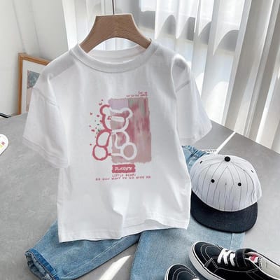 Katoenen Zomerkleding met Korte Mouwen voor Kinderen voor Jongens en Meisjes Casual T-shirts Baby Mode Puur Wit Onderhemd Tops 140cm gray