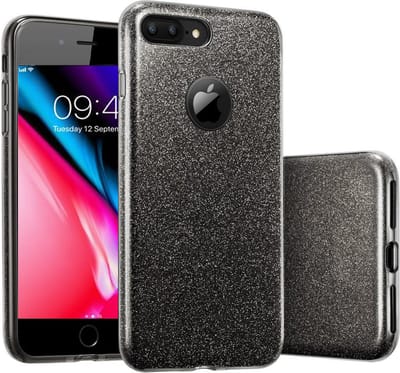 Hoesje geschikt voor iPhone 8 Plus / 7 Plus - Glitter Back Cover Bling Siliconen Case Hoes Zwart