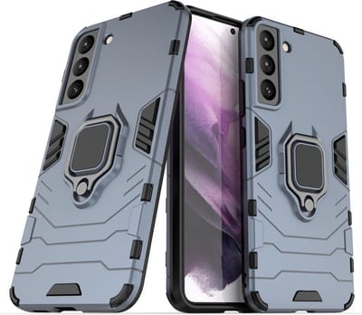 MobyDefend Hoesje - Geschikt voor Samsung Galaxy S22 - Dubbelgelaagde Pantsercase Met Standaard - Navy Blauw