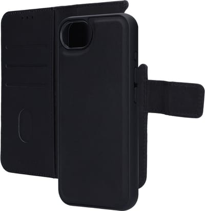 Mobiparts hoesje geschikt voor Apple iPhone 16e Apple iPhone 17e - Wallet 2-in-1 Boekhoesje - MagSafe - Echt Leder - Uitneembare Case - Sterke Magneet Sluiting - Contactloos betalen - Zwart